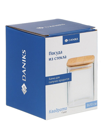 Банка для сыпучих продуктов, стекло, 0.5 л, 8х10 см, с крышкой, Daniks, Квадрато, STF8095