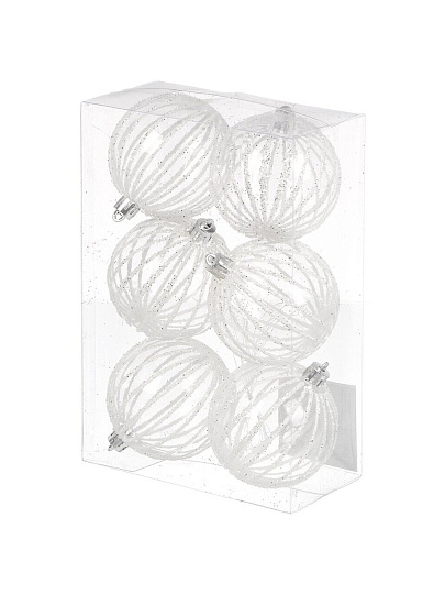 Елочный шар 6 шт, прозрачный с серебром, 7 см, пластик, SYQC- 0124130