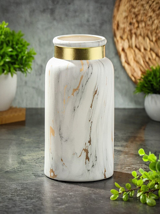 Ваза керамика, настольная, 24х12 см, Золотой мрамор, A060232