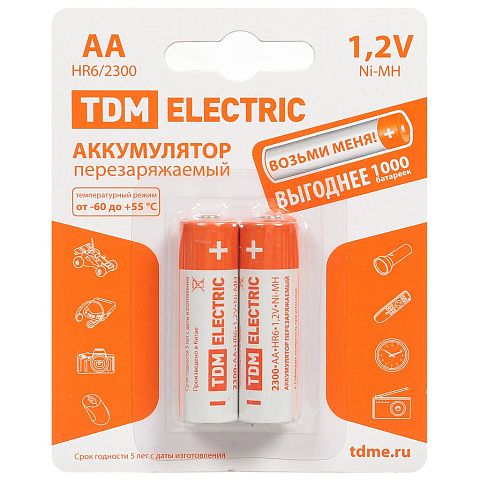 Батарея аккумуляторная TDM Electric Ni-Mh AA 2300 mAh BP-2 TDM SQ1702-0070