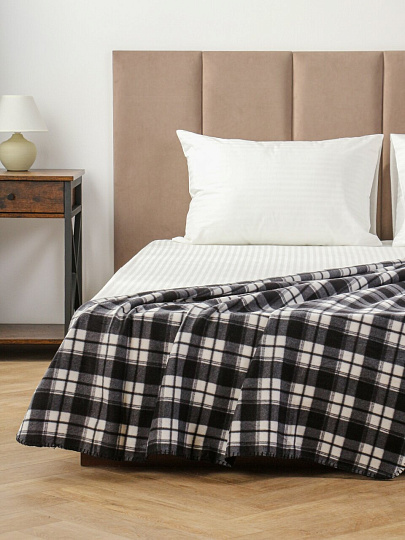 Плед 130х170 см, флис, 100%пэ, 180г, Черно-белая клетка