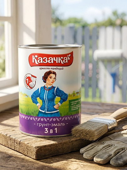 Грунт-эмаль Казачка, по ржавчине, алкидная, желтая, 0.9 кг