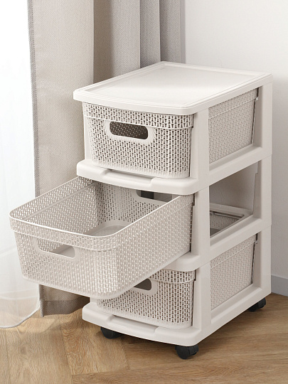 Комод 3 ящика, Ajur, 30х37х56.3 см, белое облако, плетеный, KL379522048, Keeplex