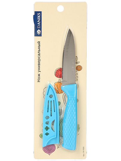 Нож кухонный Daniks, Пикник, универсальный, в чехле, в ассортименте, нержавеющая сталь, 10 см, рукоя