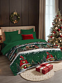 Постельное белье 1.5-спальное, простыня 150х220 см, 2 наволочки 50х70 см, пододеяльник 145х220 см, Mcotton, микросатин, Новогодний домик