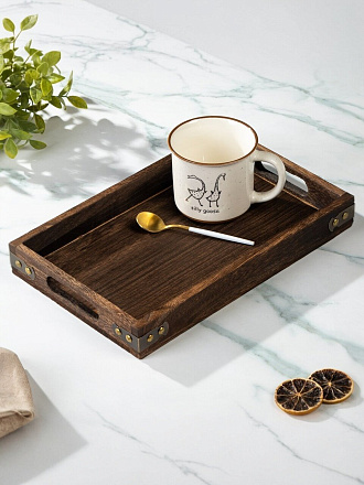 Поднос дерево, 32х20х4 см, прямоугольный, с ручками, Y4-8907