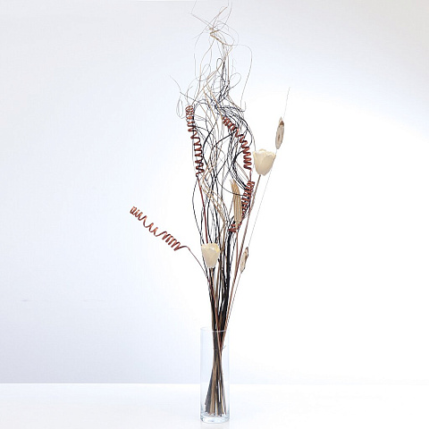 Цветок искусственный декоративный Тинги Композиция Завитки белый и коричневый, бело-коричневый