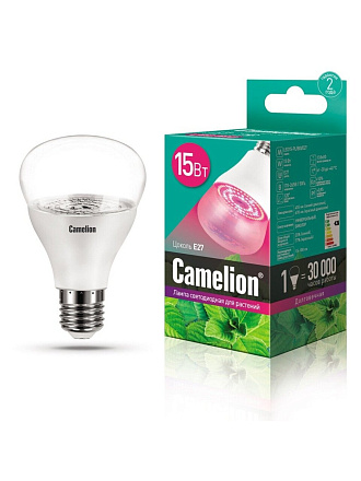 Лампочка светодиодная для растений, E27, 15 Вт, 170-265 В, 125 Вт, Camelion, Фито LED15-PL/BIO, 12770