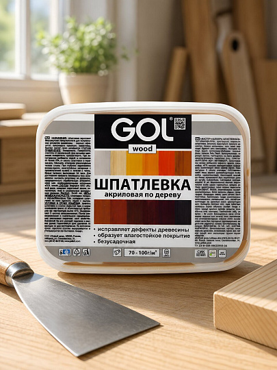 Шпатлевка Мастер, GOL wood, акриловая, по дереву, универсальная, для внутренних и наружных работ, красное дерево, 0.15 кг