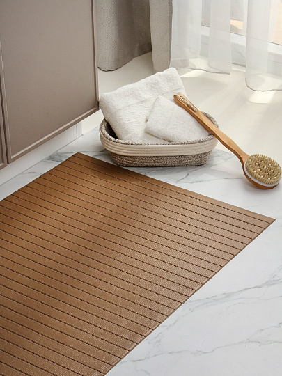 Коврик для ванной, антискользящий, 0.8х15 м, вспененный ПВХ, капучино, Вилина, Виктория, CU