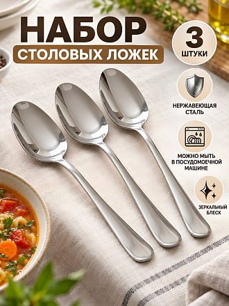 Ложка нержавеющая сталь, 3 предмета, столовая, Daniks, Вельвет