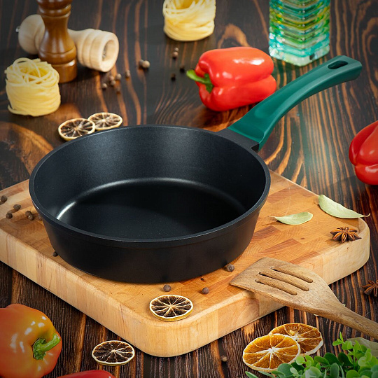 Сковорода литой алюминий, 26 см, антипригарное покрытие, Гурман, Emerald, черная, индукция, ГМ2601 EM