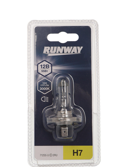 Лампа автомобильная Runway, Н7, RW-H7-b, галоген, 12v 55w, блистер