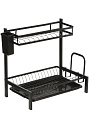 Сушилка для посуды металл, 2 яруса, с поддоном, 42х25х40 см, черная, B080047
