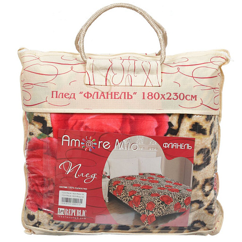 Плед Amore Mio двуспальный (180х230 см) фланель, в сумке, Розы на шкуре 63246