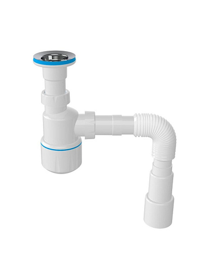 Сифон для мойки, 1 1/4&quot;, выпуском 64мм, с гибкой трубой 40/50, Aquanova, 1050 (C2015)
