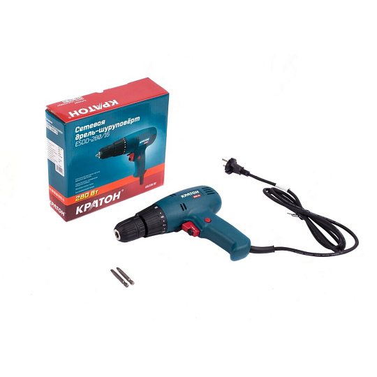 Дрель-шуруповерт сетевая Кратон, ESDD-280/16 HOBBY, быстрозажимной патрон, 10 мм, 280 Вт, с реверсом, 1 скорость