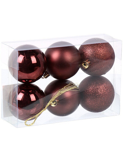 Елочный шар 6 шт, кофейный, 6 см, пластик, в коробке, SYQA-0124046