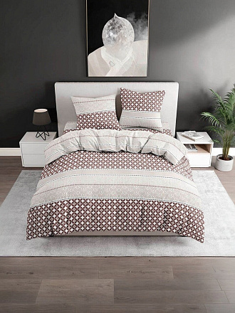 Постельное белье евро, простыня 215х240 см, 2 наволочки 70х70 см, пододеяльник 205х215 см, Silvano, поплин, Кремат