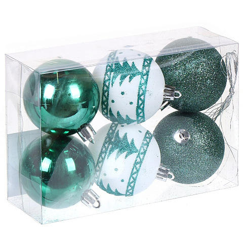 Елочный шар 6 шт, зеленый, белый, 6 см, SYQB-0122292