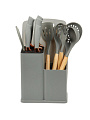 Набор кухонных принадлежностей 13 предметов, силикон, нержавеющая сталь, на подставке, светло-серый, с доской - фото 2