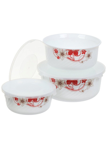 Салатник стеклокерамика, круглый, 3 шт, 9 см, 19, 16, 14 см, 0.5, 0.8, 1.4 л, с крышкой, Кармен, Daniks, BY14HDW-3-T36 DANIKS