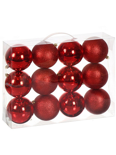Елочный шар 12 шт, красный, 10 см, пластик, SYQA-012144