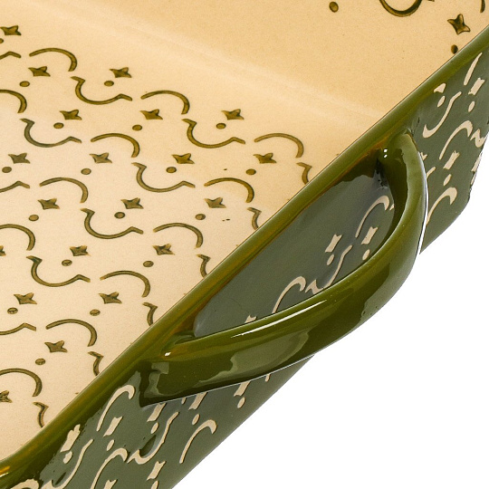 Форма для запекания и сервировки керамика, 37.5х23.5х6.5 см, прямоугольная, с ручками, зеленая, BY Collection, 826-356