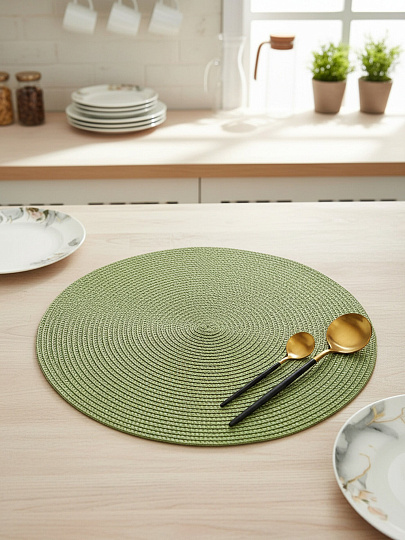 Салфетка для стола полимер, 38х38 см, круглая, светло-зеленая, Y4-4369