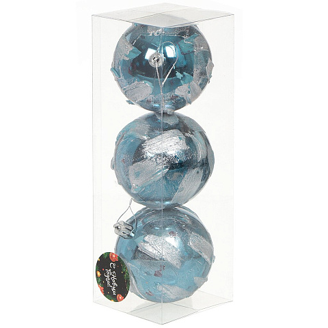 Елочный шар 3 шт, светло-голубая ночь, 8 см, пластик, SYPMQB-111998