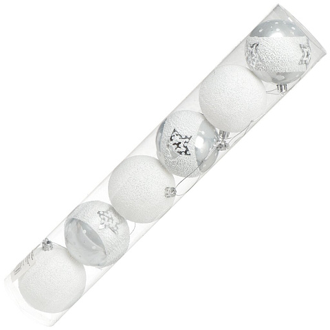 Елочный шар 6 шт, белый, жемчужный, 8 см, пластик, SY18CBB-251