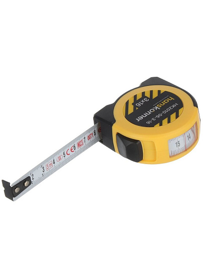 Рулетка 3 м, пластик, металл, 16 мм, с окном, Hanskonner, HK2010-06-3-16