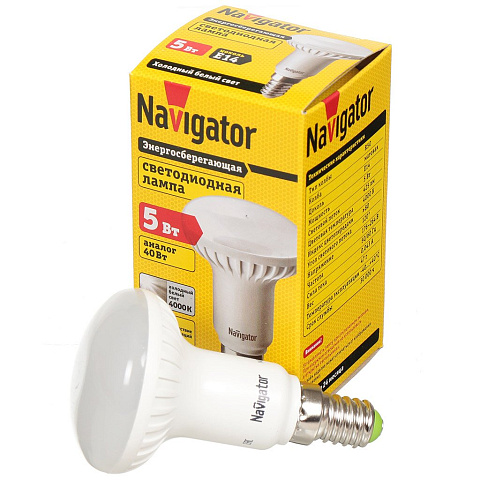 Лампа светодиодная E14, 5 Вт, 40 Вт, 220 В, рефлектор, 4000 К, свет холодный белый, Navigator