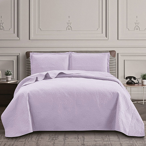 Текстиль для спальни евро, покрывало 230х250 см, 2 наволочки 50х70 см, Silvano, Ультрасоник Астра, пудрово-лиловые