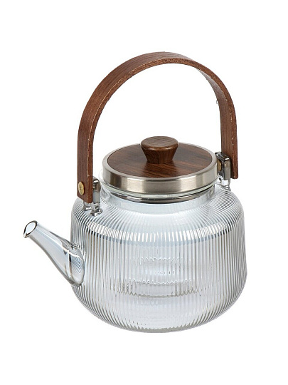 Чайник заварочный стекло, 1 л, с ситечком, деревянная ручка, Грани, B050087, графит