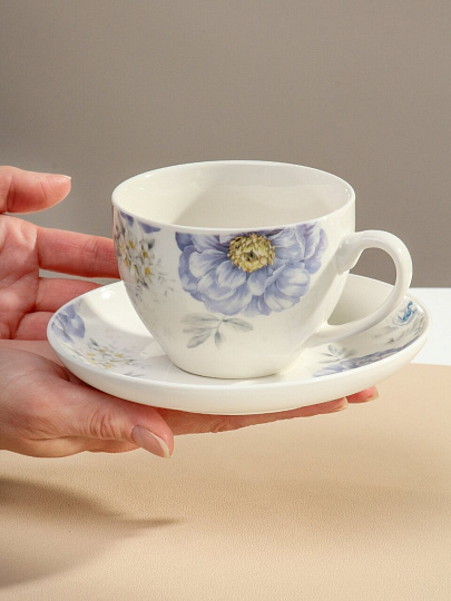 Чайная пара керамика, 2 предмета, на 1 персону, 280 мл, Daniks, Флорина, подарочная упаковка, белая