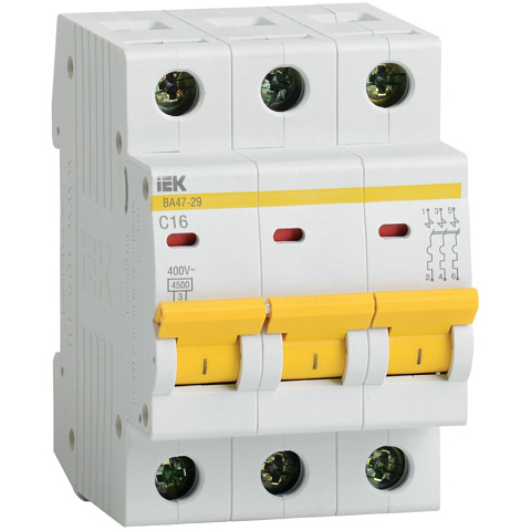 Автоматический выключатель на DIN-рейку, IEK, ВА47-29 3Р, 3 полюса, 10, 4.5 кА, 400 В, MVA20-3-010-C