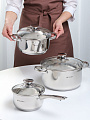 Набор посуды нержавеющая сталь, 6 предметов, кастрюли 1.5,3.1,5.4 л, индукция, Daniks, Оптима, GS-01201-6S - фото 6