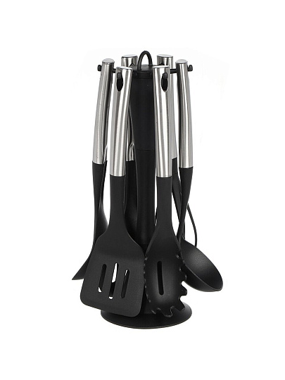 Набор кухонных принадлежностей 6 предметов, нейлон, металл, на подставке, Y4-7676