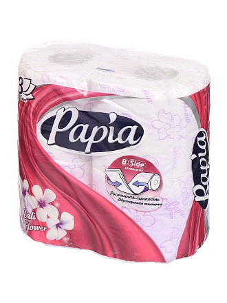 Туалетная бумага Papia, Балийский цветок, 3 слоя, 4 шт, 16.8 м, с втулкой