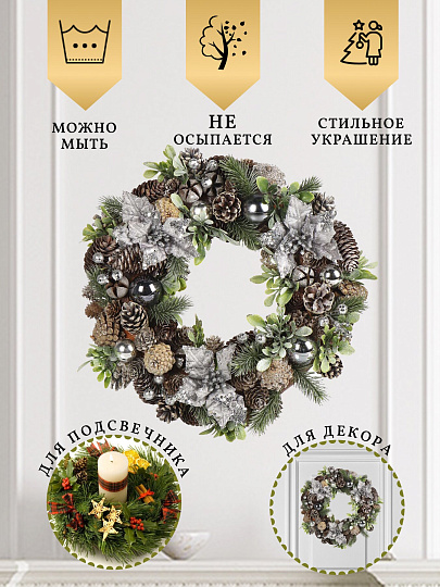 Венок рождественский 35 см, с пуансеттией, SYSGZSA- 4623100