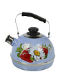 Чайник сталь, эмалированное покрытие, 3.5 л, со свистком, подвижная ручка, Рубин, Клубника с ромашкой, синий туман, TM04/35/08/05