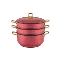 Кастрюля-мантоварка agness red qeen 24x7,2/24х12/24х12 см. трехслойное покр granit 936-129