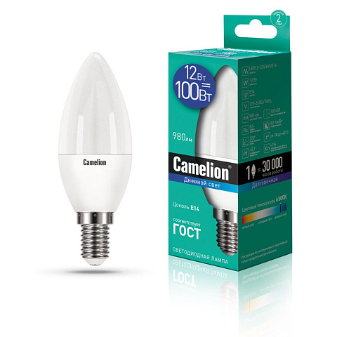 Лампа светодиодная 12Вт 220В 6500К Camelion LED12-C35/865/E14