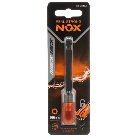 Адаптер для бит Nox, Quick lock, E6.3, 100 мм, магнитный адаптер, 1/4", 350501, блистер