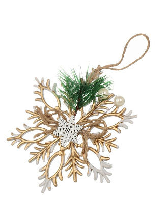 Елочное украшение Снежинка, бежево-зеленое, 12 см, пластик, леска, Y4-8503