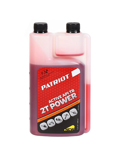 Масло машинное минеральное, для двухтактного двигателя, Patriot, Power Active 2T, 0.946 л, с дозатором, 850030568