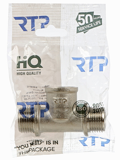 Тройник 1/2", ш-г-ш, никель, индивидуальная упаковка, РосТурПласт