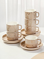 Набор чайный керамика, 12 предметов, на 6 персон, 200 мл, Бежевый мрамор, Y6-10273/B060121, подарочная упаковка - фото 3