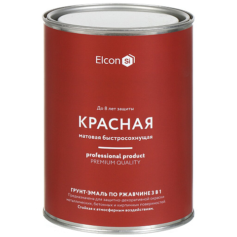 Грунт-эмаль Elcon, 3в1 матовая, по ржавчине, смоляная, красная, RAL 3002, 0.8 кг